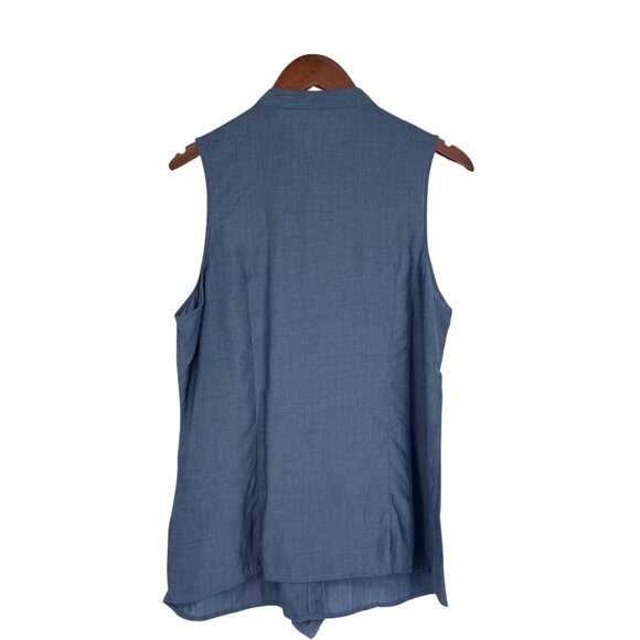 The Limited L Blue Sleeveless Blouse Button Ruffle Front Fabric Flower Shirt NWT - Picture 5 of 16